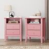 Fluted Night Stand Set of 2, Wide Nightstand with 2 Drawers, 23" Tall Wood End Table with Storage