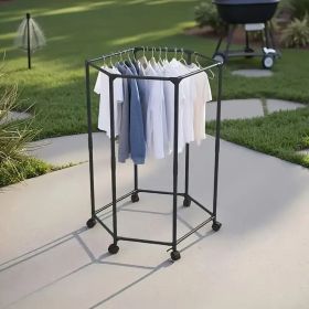 360° Rotating Hexagonal Clothes Rack with Wheels, Heavy-Duty Metal Garment Organizer, Space-Saving Wardrobe Storage Stand for Bedroom, Dorm, Balcony