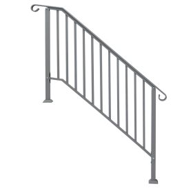Handrails for Outdoor Steps, Iron Handrail Fits 4 Step, Transitional Handrail with Installation Kit, Silver
