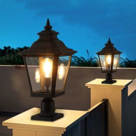 21"(H) 2-Pack Outdoor Post Lantern Light – Vintage Black Metal & Clear Glass Pillar Lamp for Garden, Gate, Driveway