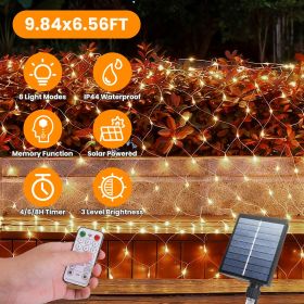 9.84x6.56FT 192LED Solar Christmas Net Lights Outdoor Bush Lights Dimmable IP44 Waterproof with 8 Modes Remote Timer Memory Function for Holiday Party