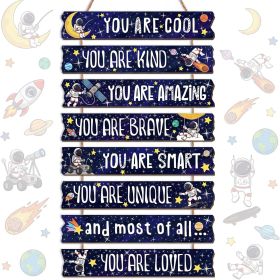 Outer Space Room Decor for Boys Astronaut Planet Theme Inspirational Wall Art Galaxy Solar System Hanging Wooden Sign for Boys Bedroom Classroom Playr