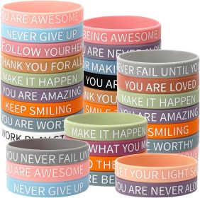 64pcs Motivational Quote Silicone Bracelets Bulk Colored Inspirational Rubber Wristbands Unisex Accessories for Women Men Teens Teacher Home Office Pa