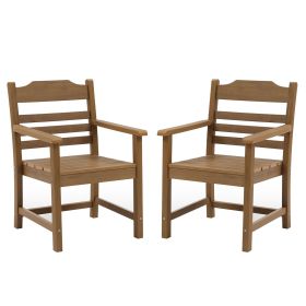 Patio Dining Chair with Armset Set of 2, HIPS Materialwith Imitation Wood Grain Wexture chair for Deck Pool Backyard, Teak