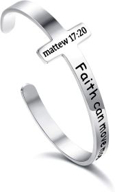 Inspirational Cross Bracelet for Women Stainless Religious Cuff Bangle Bible Verse Bracelet Christian Gifts for Women Mantra Quotes Engraved Bracelet