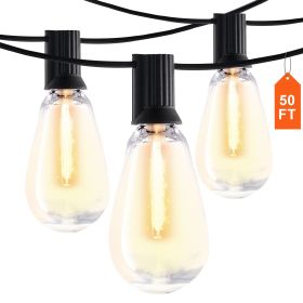 LED Outdoor String Lights, 50FT, 2700K Dimmable Outside Patio Lights with 15 S14 Shatterproof Bulbs E12 Socket Base