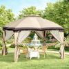 Beige 10' X 12' Outdoor Gazebo Canopy Shelter Double Vented Roof Zippered Mesh Sidewalls Solid Steel Frame