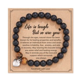 Natural Stone Amethyst Healing Bracelet Inspirational Gifts for Women (Color: Black)