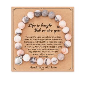 Natural Stone Amethyst Healing Bracelet Inspirational Gifts for Women (Color: Pink&White)