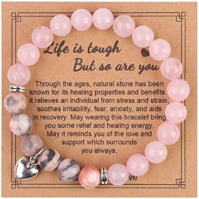 Natural Stone Amethyst Healing Bracelet Inspirational Gifts for Women (Color: Pink)
