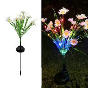 Solar Garden Lights LED Flower Stake Lamp Outdoor Yard Waterproof Patio Decor (Color: White, Package: 4 Pack)