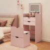 Dressing Table and Stool, 3-in-1 Multifunctional Dressing Table Set, Featuring Three-color Lighting Modes, HD Mirror, Two Sliding Drawers