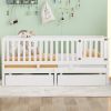Twin Size Wood Daybed with Fence Guardrails and 2 Drawers, Split into Independent Floor Bed & Daybed