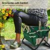 7-Piece Green Gardening Tool Set – Stainless Steel Tools with Wooden Handles, Folding Stool & Canvas Tote, Durable Garden Kit for Every Gardener