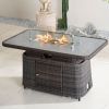 Direct Wicker Rectangular Propane Lift-Top Patio Fire Pit Table with Wind  Glass Wind Guard & Cover,Grey