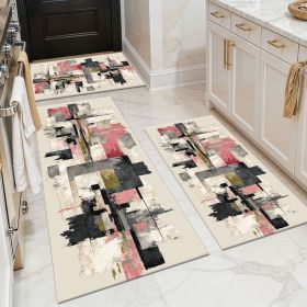 Three-piece kitchen rug set, non-slip and washable, abstract pattern kitchen hallway rug, soft and comfortable, suitable for sinks, floors, entrances (Main Color: White, Main Material: Polyester)