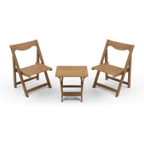 HIPS Material Outdoor Bistro Set Foldable Small Table and Chair Set with 2 Chairs and Rectangular Table, Teak (Color: as Pic)
