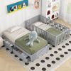 Twin Size Wood Daybed with Fence Guardrails and 2 Drawers, Split into Independent Floor Bed & Daybed